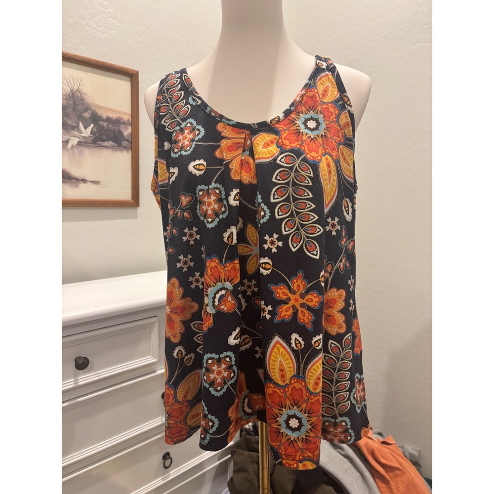 Floral Paisley Tank Top Romantic Hut Boho Sleeveless Pleated Scoop whimsy top